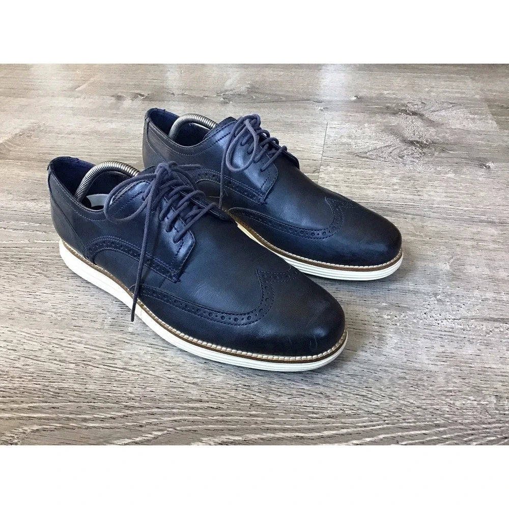 Cole Haan Zerogrand Men's 10 M Wing Ox Wingtip Oxford Blue Leather Shoes C30563